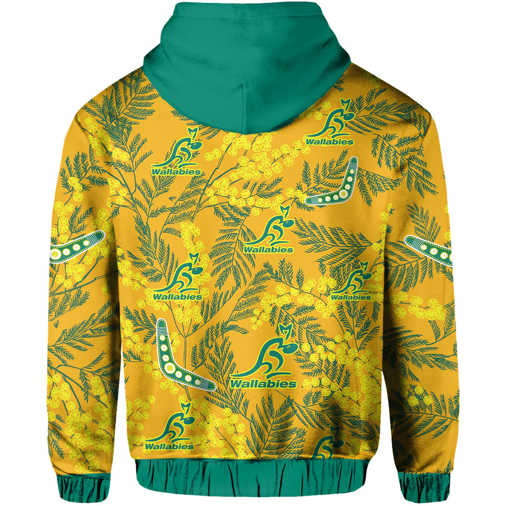 Wallabies Rugby Hoodie Golden Wattle Aboriginal Boomerang Style Hawaii LT13 - Vibe Hoodie Shop