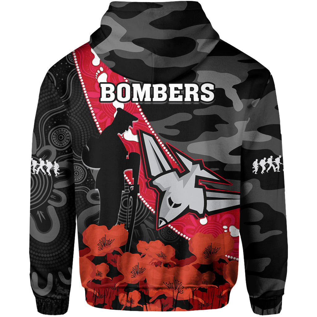 Essendon Football ANZAC 2023 Hoodie Bombers Aboriginal Mix Poppy Camouflage - Vibe Hoodie Shop
