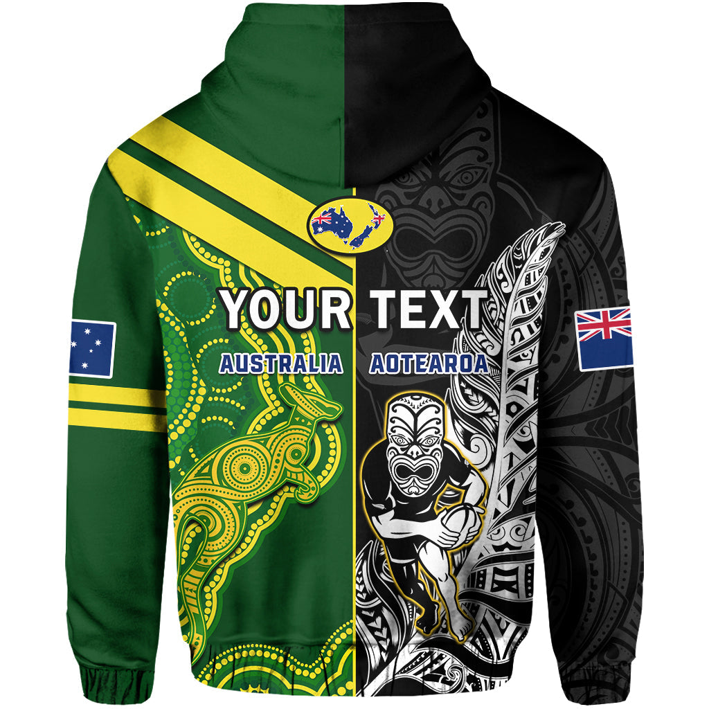 (Custom Personalised) Australia Kangaroos And All Black Rugby Hoodie Aboriginal Mix NZ Maori Fern - Vibe Hoodie Shop