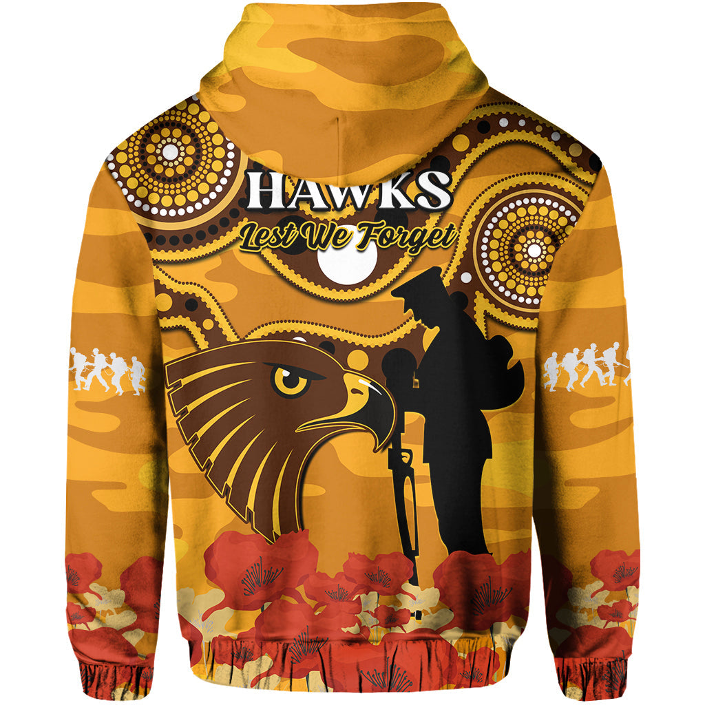Hawks Football ANZAC 2023 Hoodie Indigenous Mix Poppy Camouflage - Vibe Hoodie Shop