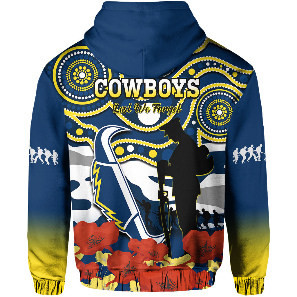 Cowboys Rugby ANZAC 2023 Hoodie Australian Army Aboriginal Lest We Forget - Vibe Hoodie Shop