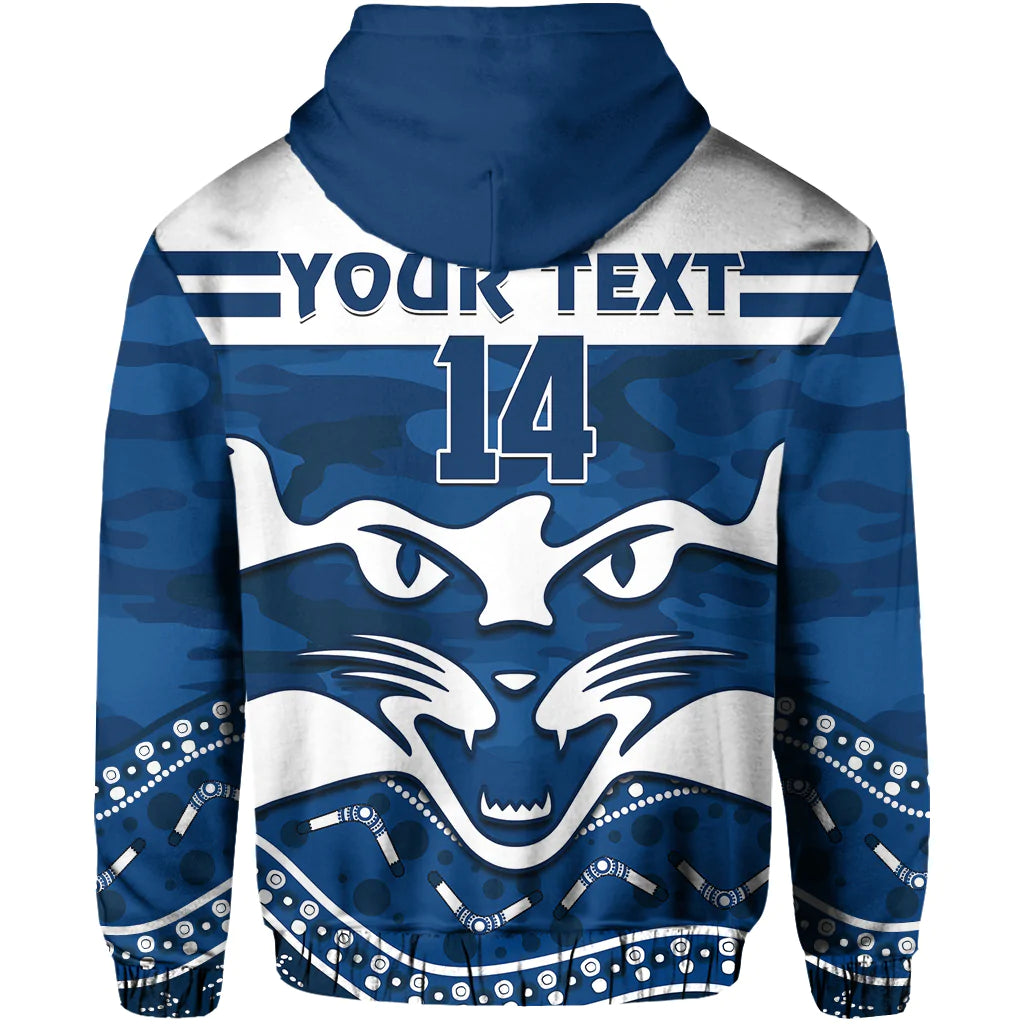 (Custom Text And Number) Cats Football ANZAC Hoodie Geelong Camouflage Poppy Mix Aboriginal - Vibe Hoodie Shop