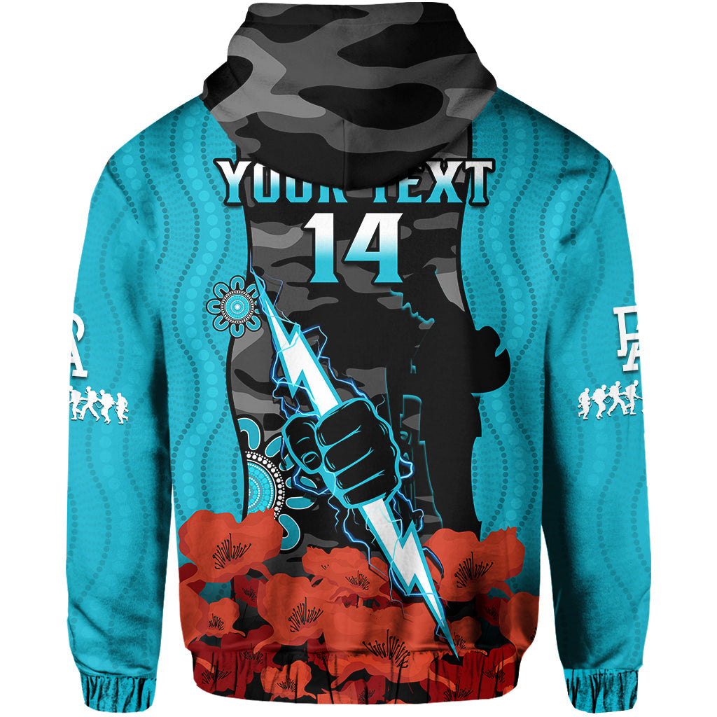(Custom Text And Number) Port Adelaide Football ANZAC 2023 Hoodie Power Aboriginal Mix Poppy Camouflage - Vibe Hoodie Shop