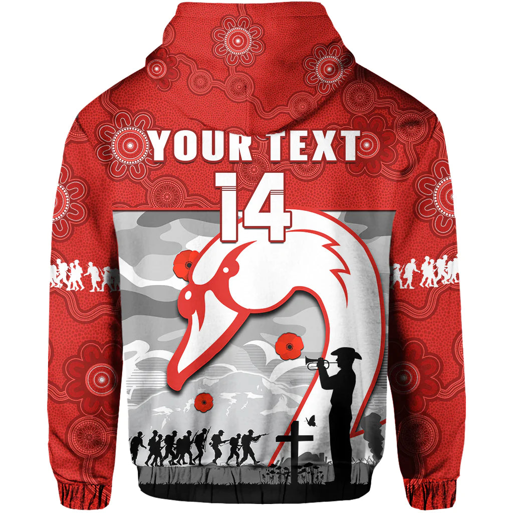 (Custom Text And Number) Swans Football ANZAC Hoodie Sydney Indigenous Camouflage Art - Vibe Hoodie Shop