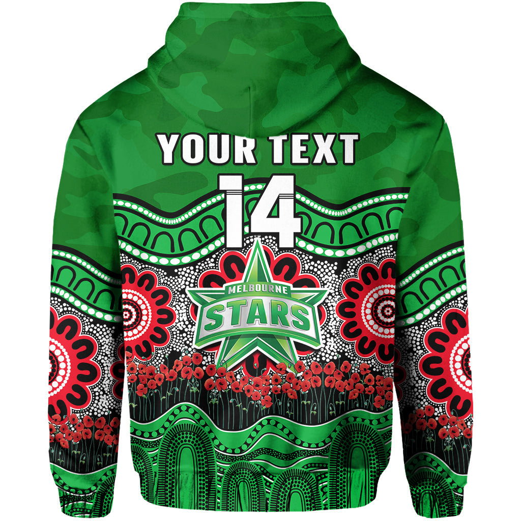 (Custom Text And Number) Stars Cricket ANZAC Hoodie Melbourne Poppy Aboriginal Camouflage - Vibe Hoodie Shop