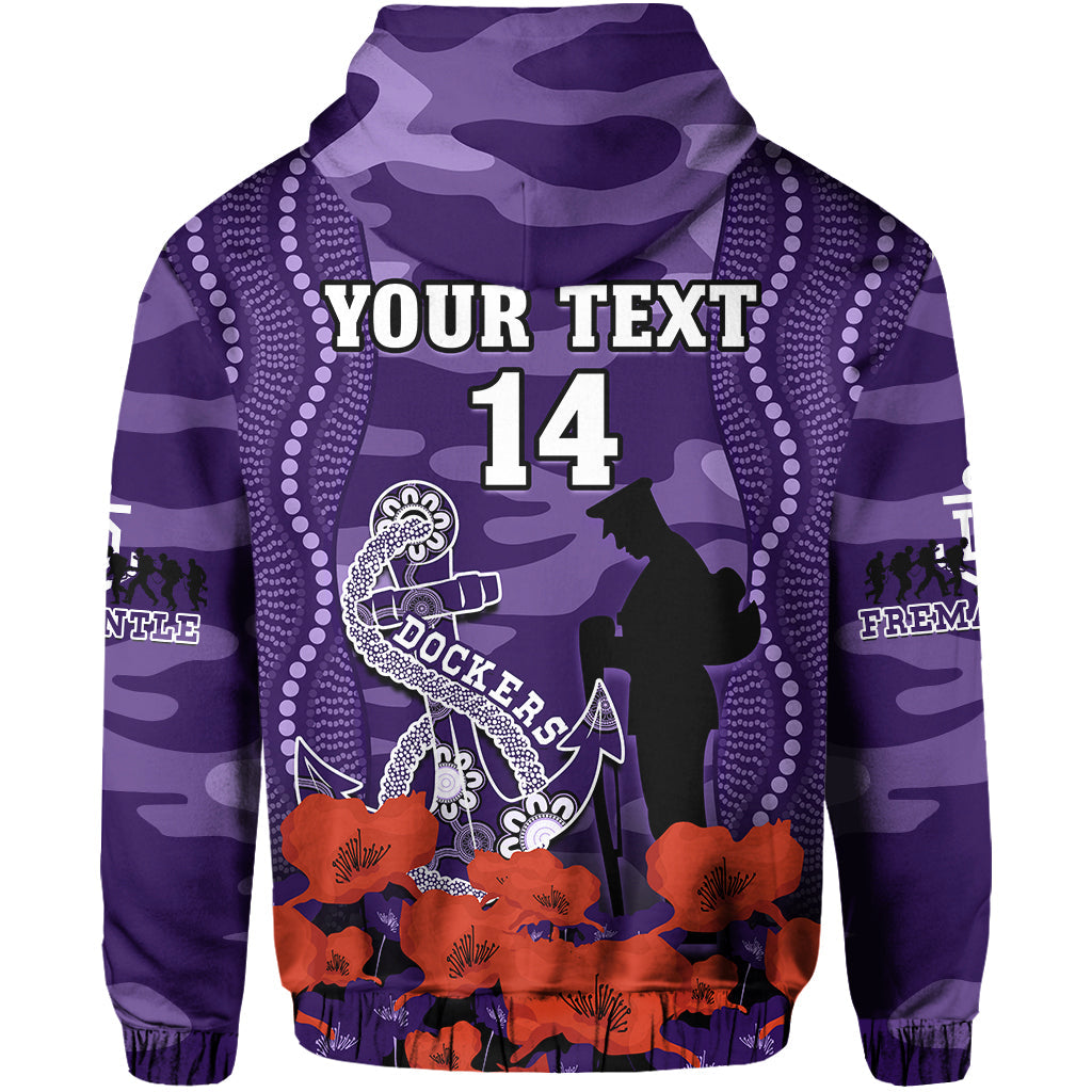(Custom Text And Number) Dockers Football ANZAC 2023 Hoodie Aboriginal Mix Poppy Camouflage - Vibe Hoodie Shop