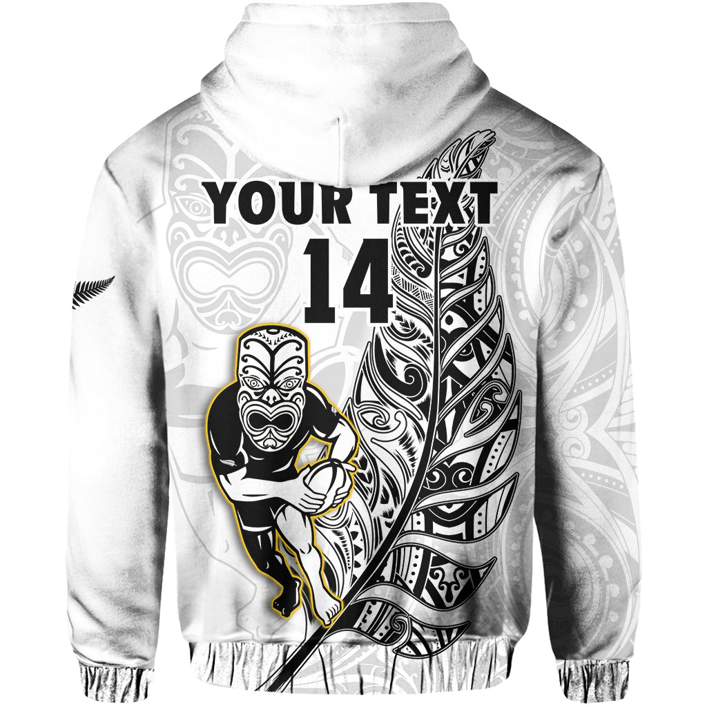 (Custom Text And Number) New Zealand Silver Fern Rugby Hoodie All Black Maori Version White - Vibe Hoodie Shop