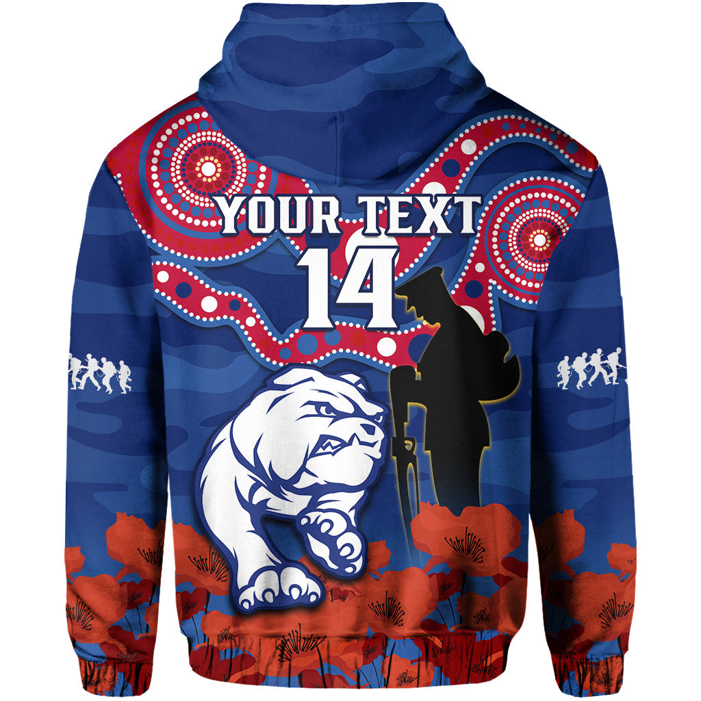 (Custom Text And Number) Western Bulldogs Football ANZAC 2023 Hoodie Doggies Aboriginal Mix Poppy Camouflage - Vibe Hoodie Shop