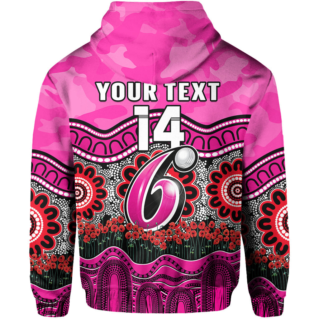 (Custom Text And Number) Sixers Cricket ANZAC Hoodie Sydney Poppy Aboriginal Camouflage - Vibe Hoodie Shop