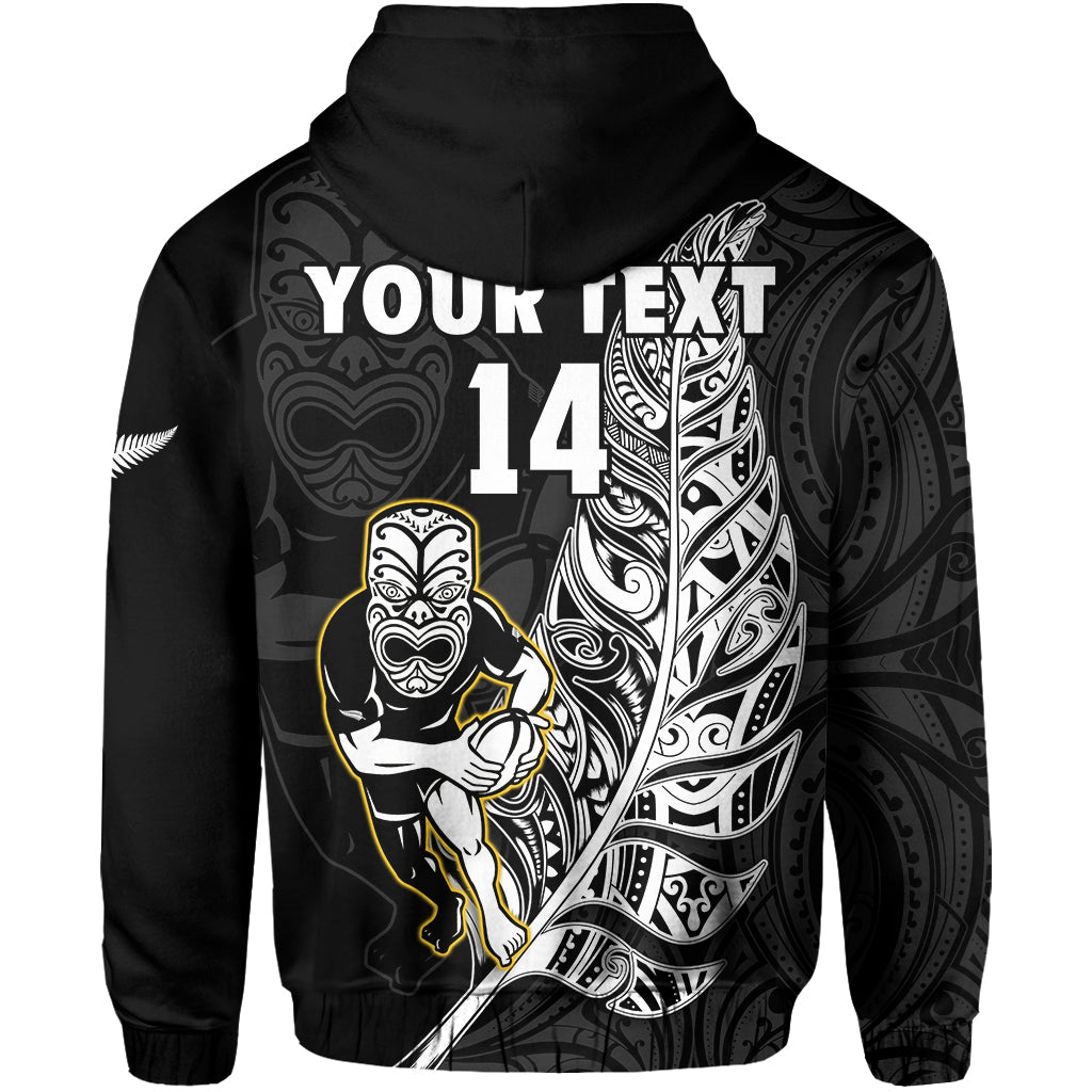 (Custom Text And Number) New Zealand Silver Fern Rugby Hoodie All Black Maori Version Black - Vibe Hoodie Shop