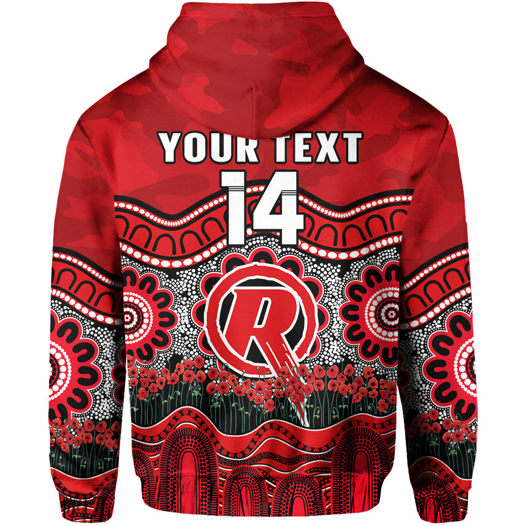 (Custom Text And Number) Renegades Cricket ANZAC Hoodie Melbourne Poppy Aboriginal Camouflage - Vibe Hoodie Shop