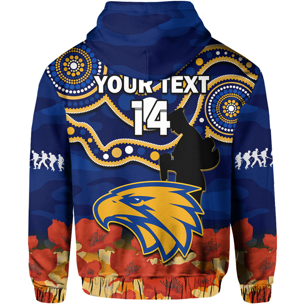 (Custom Text And Number) Eagles Football ANZAC 2023 Hoodie West Coast Indigenous Mix Poppy Camouflage - Vibe Hoodie Shop