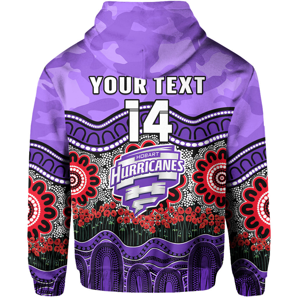 (Custom Text And Number) Hurricanes Cricket ANZAC Hoodie Hobart Poppy Aboriginal Camouflage - Vibe Hoodie Shop