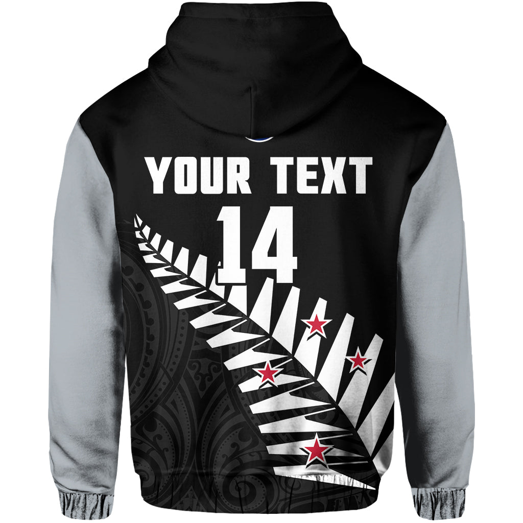 (Custom Text And Number) New Zealand 2022 Cricket Hoodie Black Cap Silver Fern Maori - Vibe Hoodie Shop