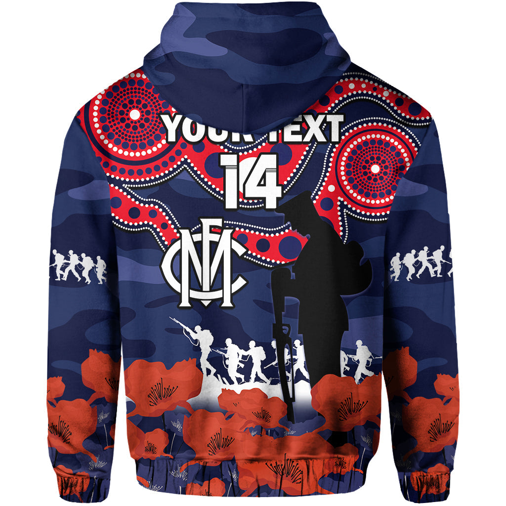 (Custom Text And Number) Melbourne Football ANZAC 2023 Hoodie Demons Aboriginal Mix Poppy Camouflage - Vibe Hoodie Shop