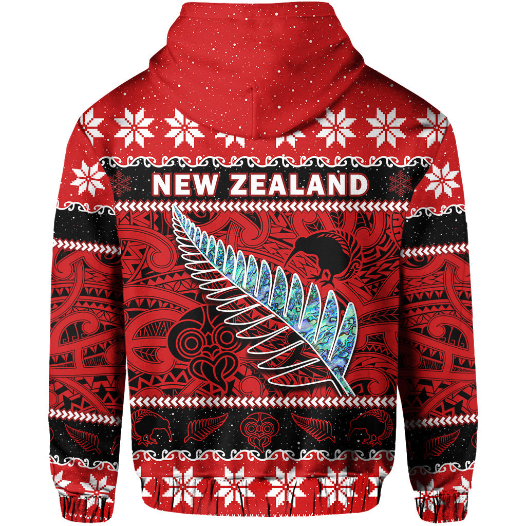 New Zealand Christmas Hoodie Paua Shell Silver Fern Meri Kirihimete - Vibe Hoodie Shop