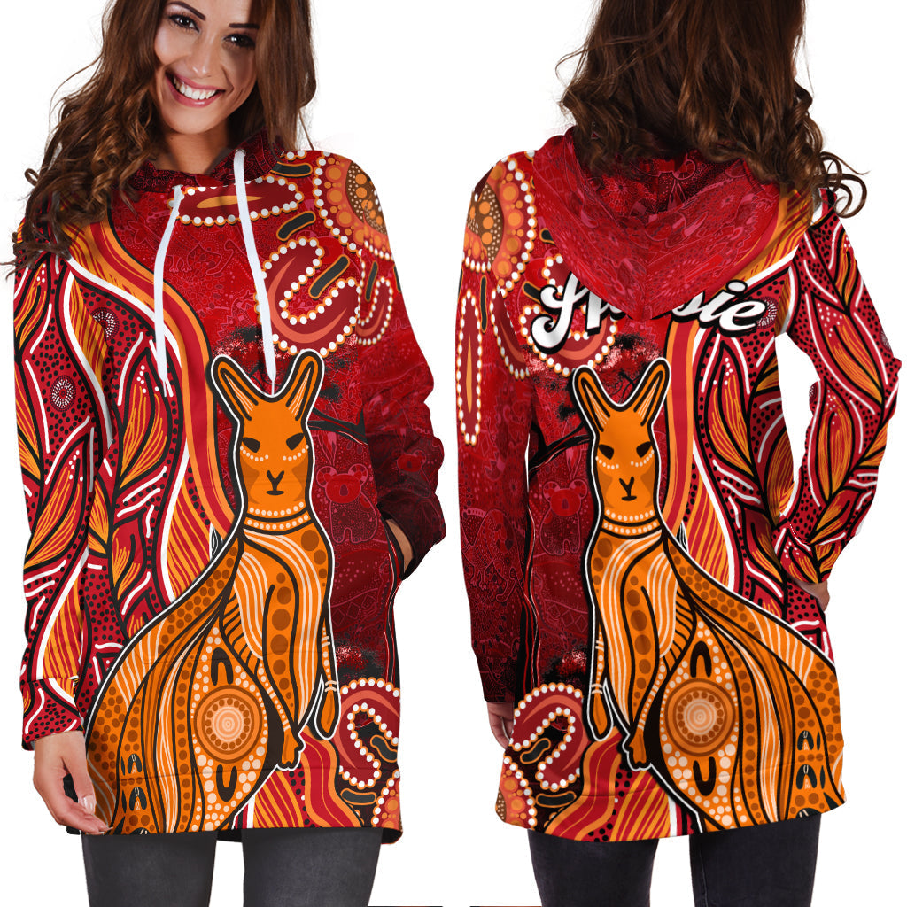 Australian Aboriginal Art Hoodie Dress Aussie Animal Red Version - Vibe Hoodie Shop