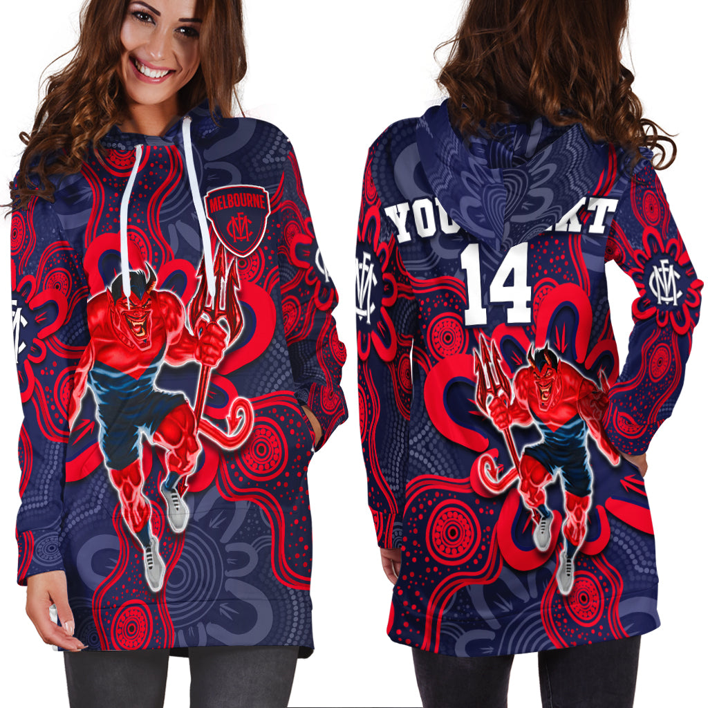 (Custom Text And Number) Demons Football 2022 Hoodie Dress Australian Aboriginal Dot Painting - Vibe Hoodie Shop