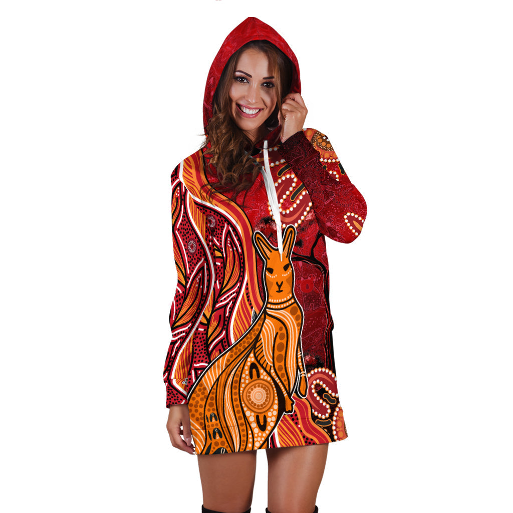 Australian Aboriginal Art Hoodie Dress Aussie Animal Red Version - Vibe Hoodie Shop