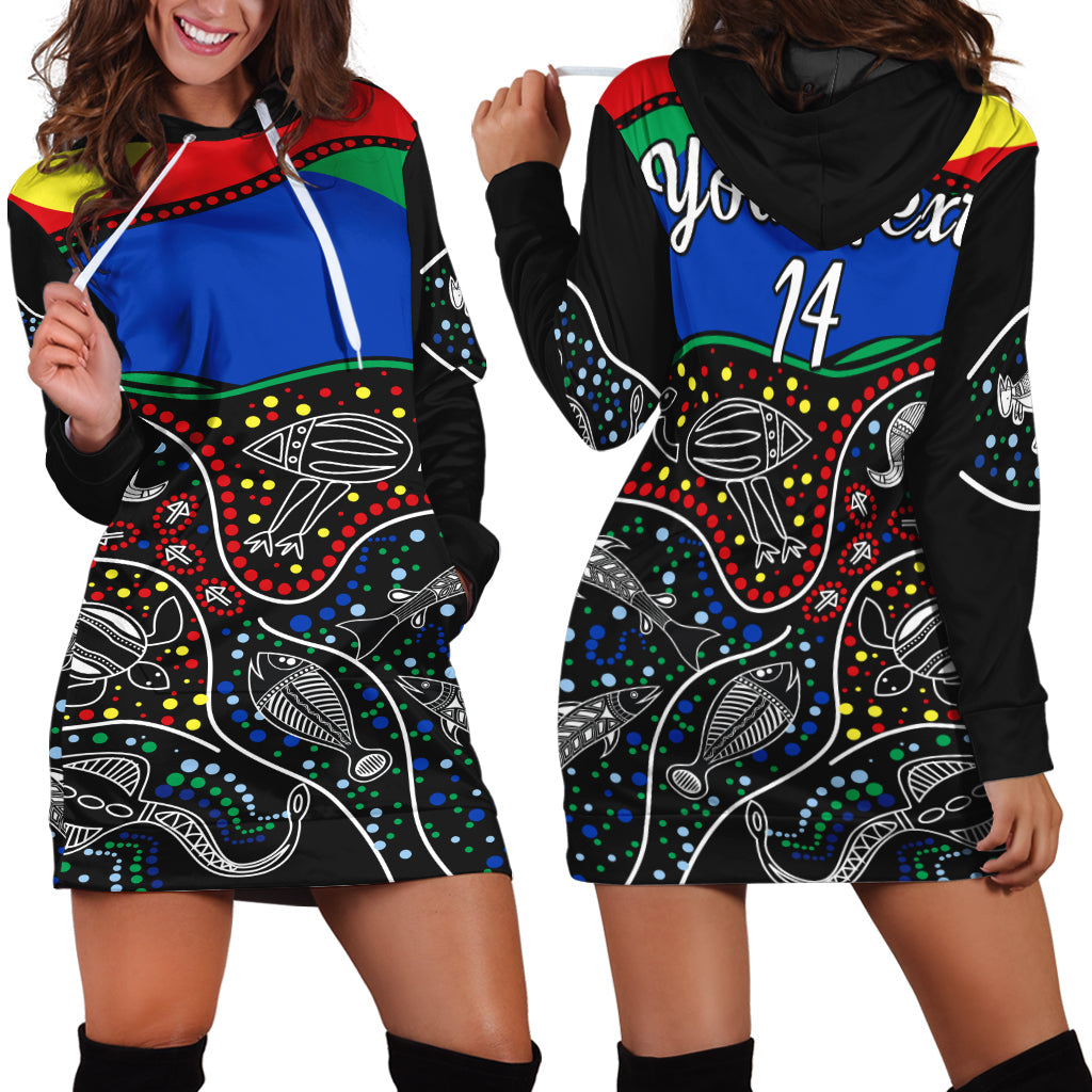 (Custom Text and Number) NAIDOC Week Hoodie Dress National Aborigines And Torres Strait Islander Animals Aboriginal Art - Vibe Hoodie Shop