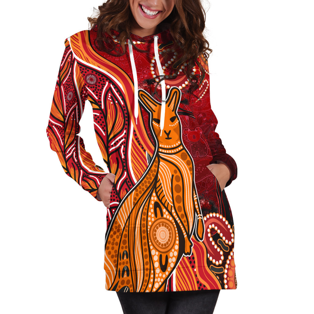 Australian Aboriginal Art Hoodie Dress Aussie Animal Red Version - Vibe Hoodie Shop