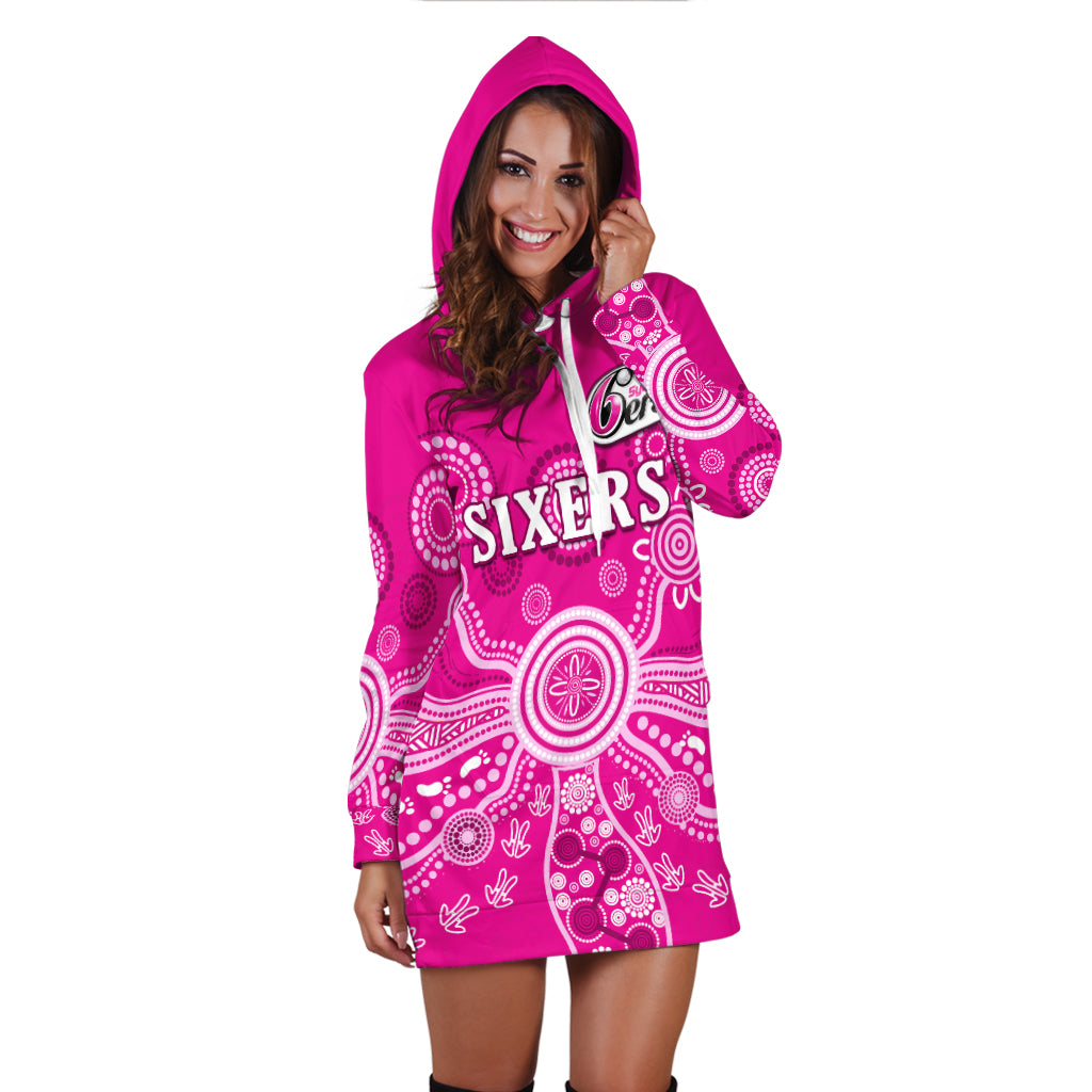 (Custom Text And Number) Sydney Sixers Hoodie Dress Cricket Indigenous Australian Art Ver.02 - Vibe Hoodie Shop