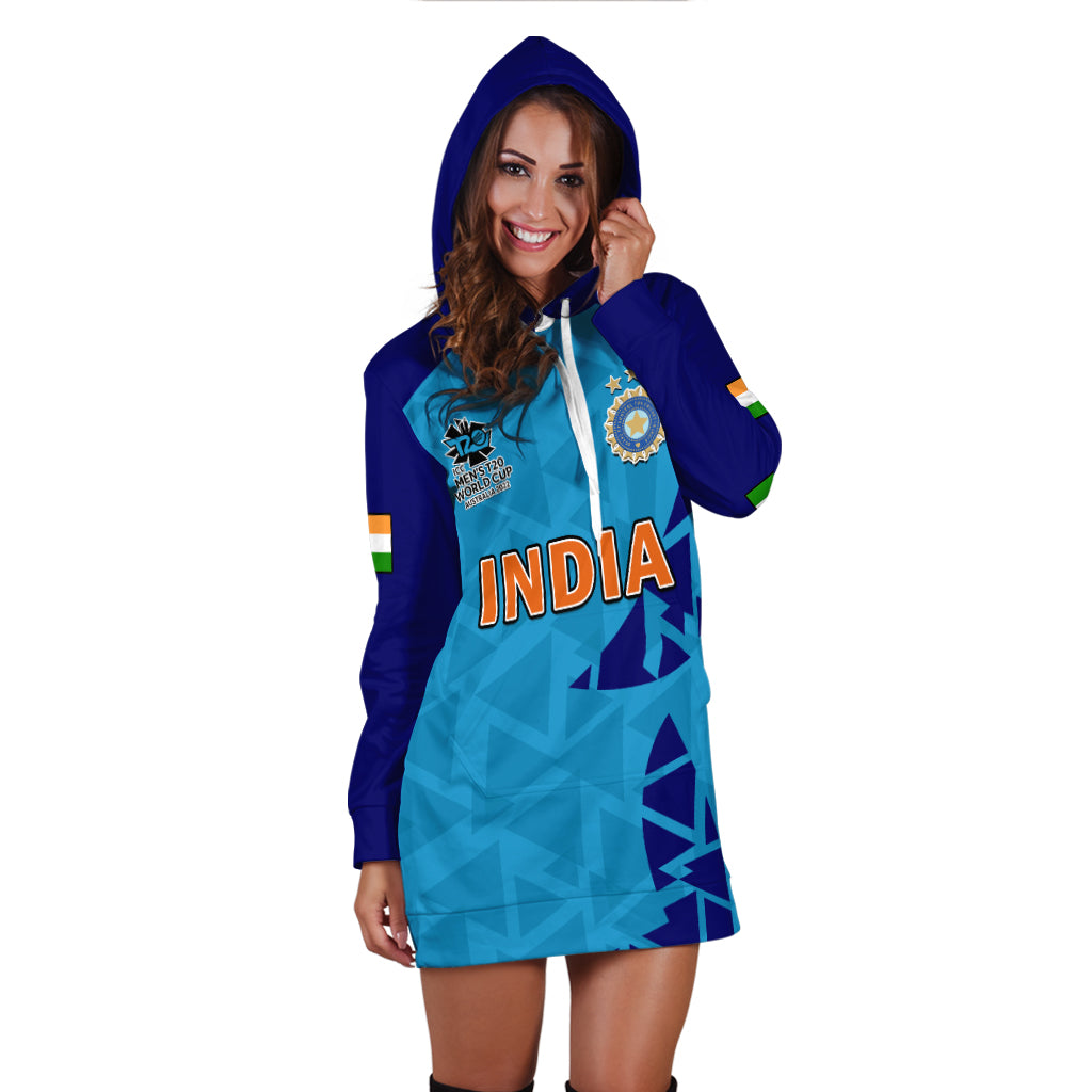 (Custom Text And Number) India Cricket Hoodie Dress Men in Blue 2022 Mens T20 World Cup - Vibe Hoodie Shop