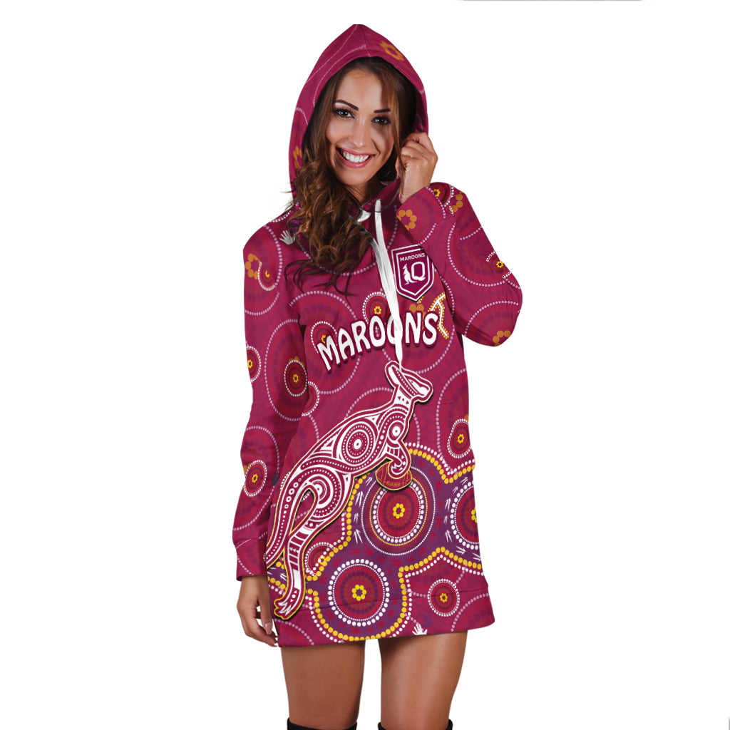 (Custom Personalised) Maroons Rugby Hoodie Dress Kangaroo Indigenous Pattern Unique Version - Vibe Hoodie Shop