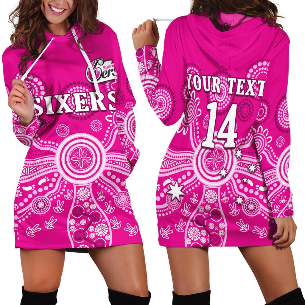 (Custom Text And Number) Sydney Sixers Hoodie Dress Cricket Indigenous Australian Art Ver.02 - Vibe Hoodie Shop