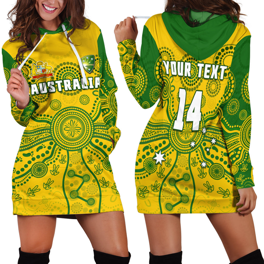 (Custom Text And Number) Cricket Australia Hoodie Dress Aussie 2022 Indigenous Special Version - Vibe Hoodie Shop