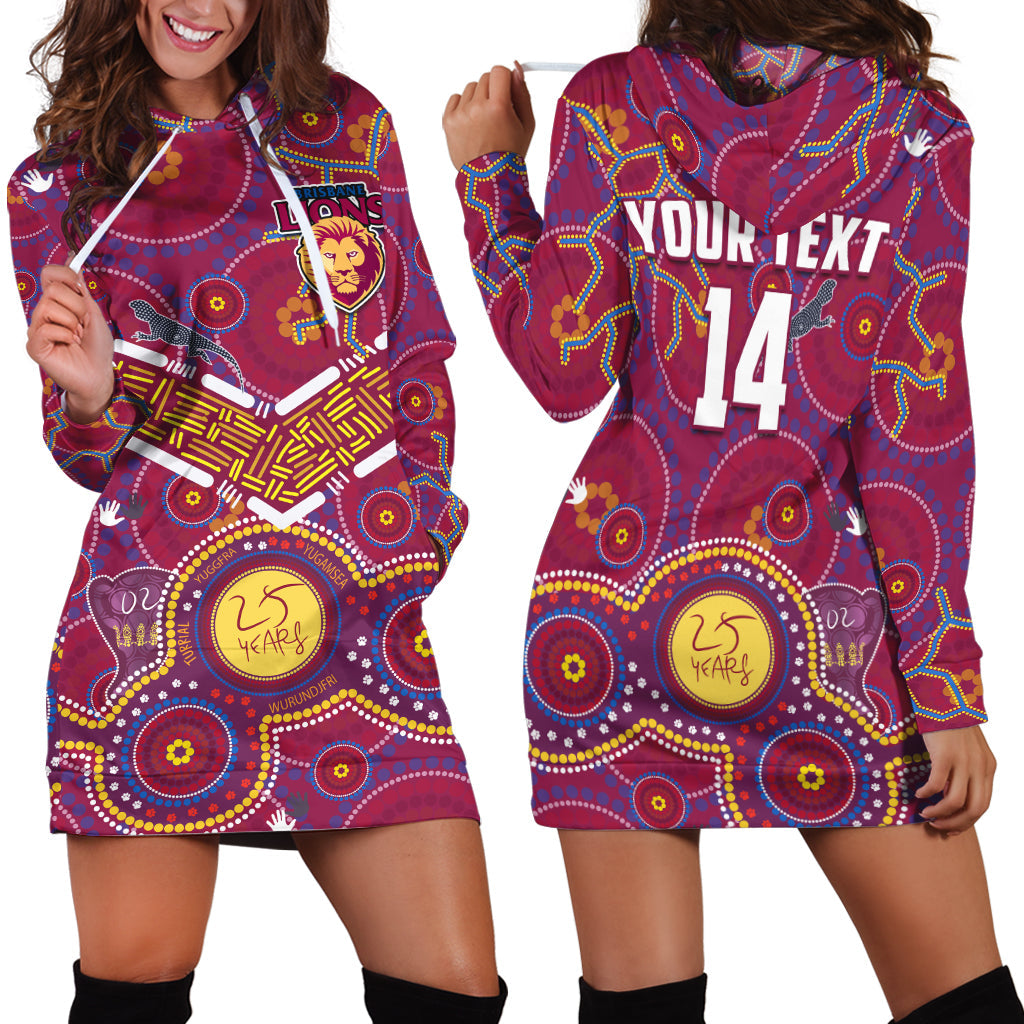 (Custom Text And Number) Brisbane Football Hoodie Dress Indigenous Pattern Go Lions Unique Version - Vibe Hoodie Shop