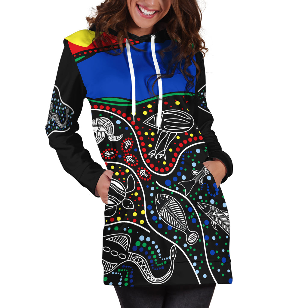 (Custom Text and Number) NAIDOC Week Hoodie Dress National Aborigines And Torres Strait Islander Animals Aboriginal Art - Vibe Hoodie Shop