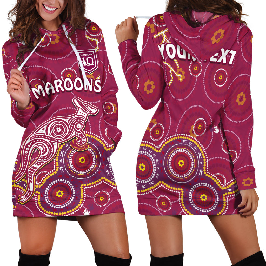 (Custom Personalised) Maroons Rugby Hoodie Dress Kangaroo Indigenous Pattern Unique Version - Vibe Hoodie Shop