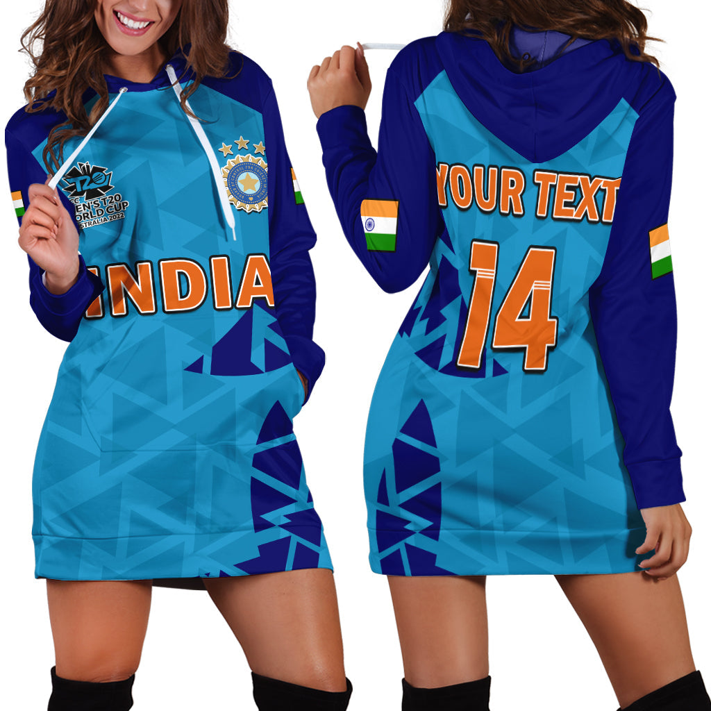 (Custom Text And Number) India Cricket Hoodie Dress Men in Blue 2022 Mens T20 World Cup - Vibe Hoodie Shop