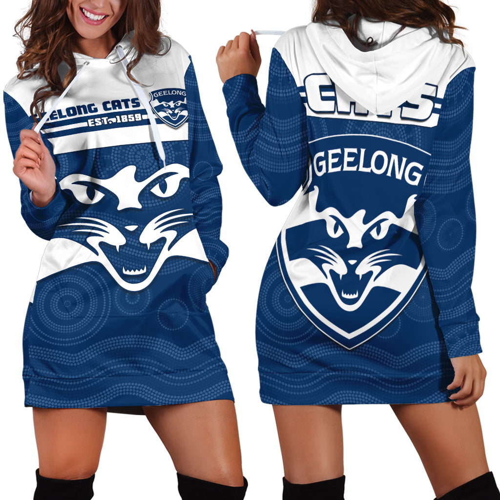 Cats Football Hoodie Dress Geelong Est 1859 Aboriginal Art - Vibe Hoodie Shop