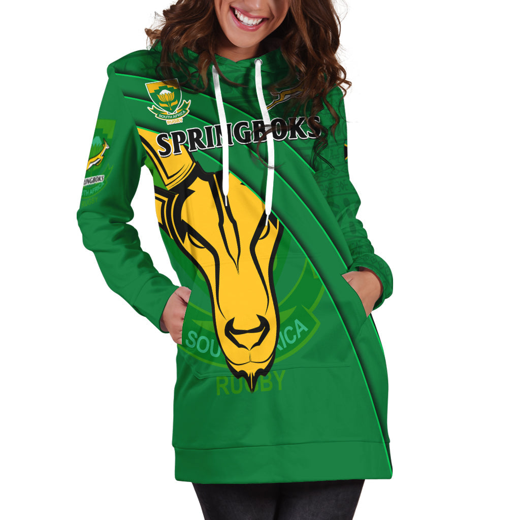 (Custom Text And Number) South Africa Rugby Hoodie Dress Bokke Springboks With African Pattern Stronger Together - Vibe Hoodie Shop