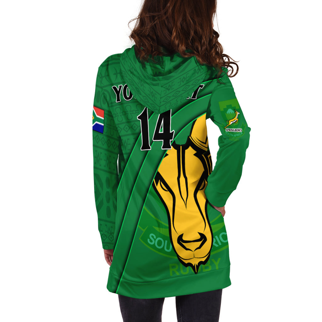 (Custom Text And Number) South Africa Rugby Hoodie Dress Bokke Springboks With African Pattern Stronger Together - Vibe Hoodie Shop