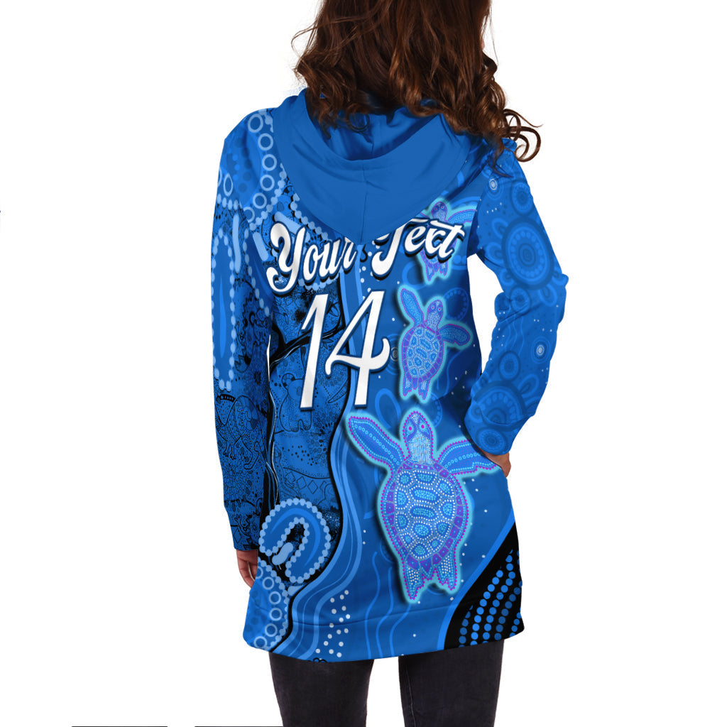 (Custom Text And Number) Australian Aboriginal Art Hoodie Dress Aussie Turtle Blue Version - Vibe Hoodie Shop