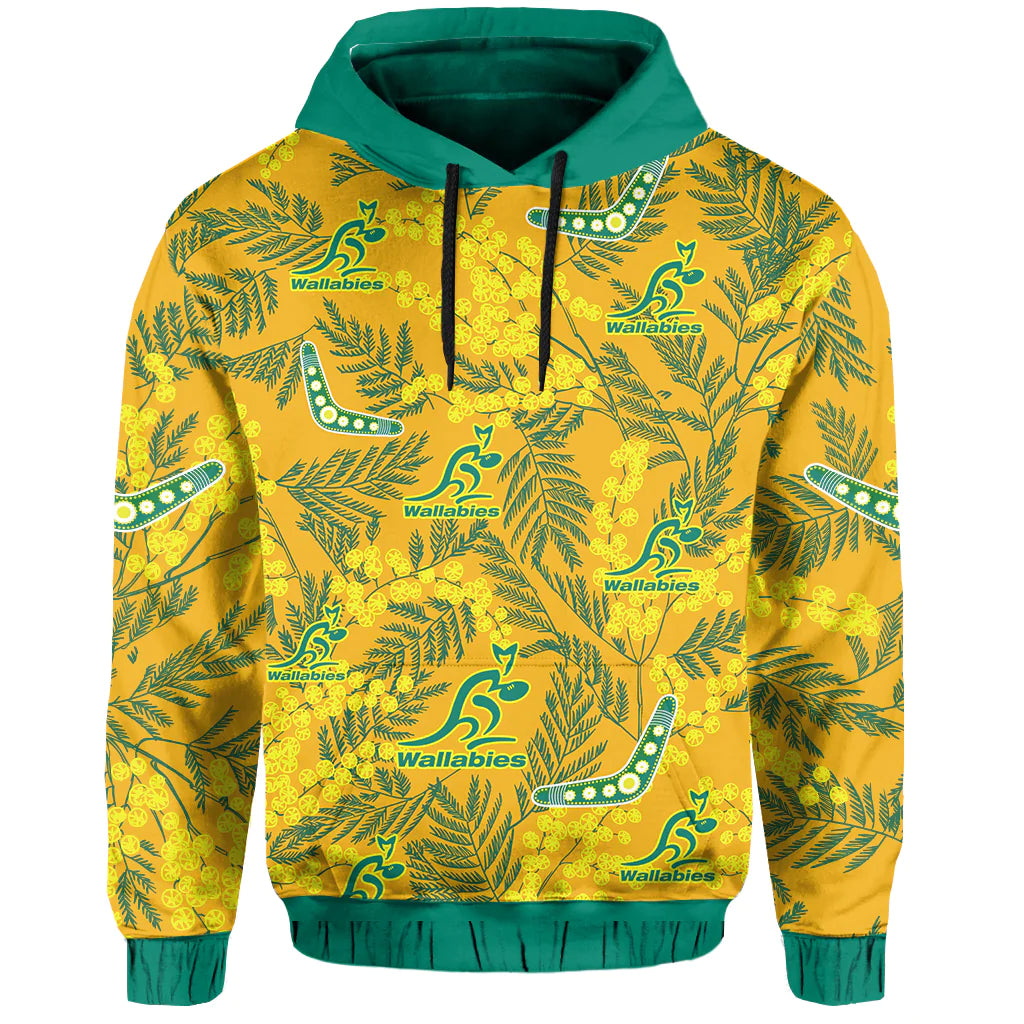 Wallabies Rugby Hoodie Golden Wattle Aboriginal Boomerang Style Hawaii LT13 - Vibe Hoodie Shop