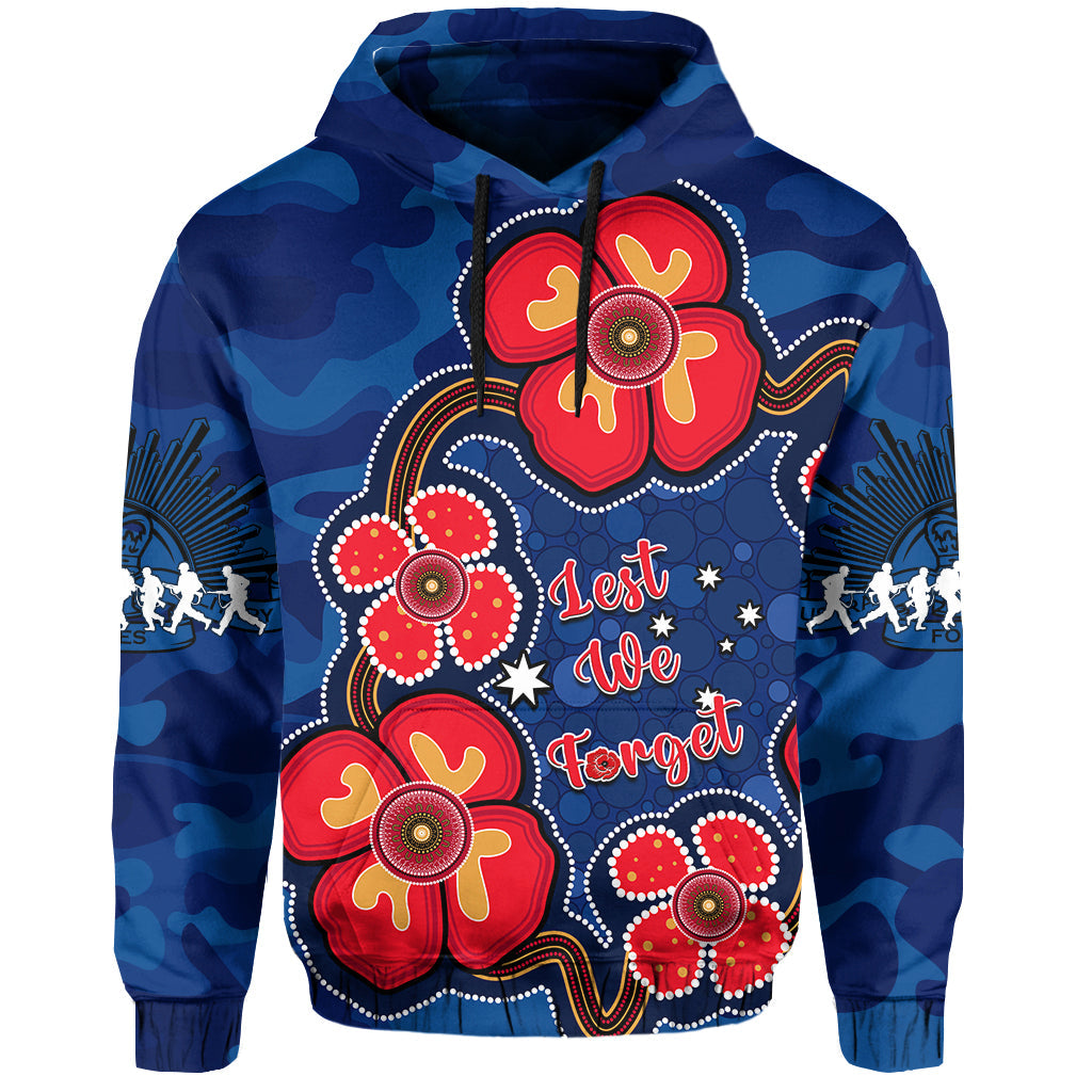 (Custom Personalised) Australia ANZAC Hoodie Lest We Forget Camouflage Mix Aboriginal Poppies And Slouch Hat - Vibe Hoodie Shop