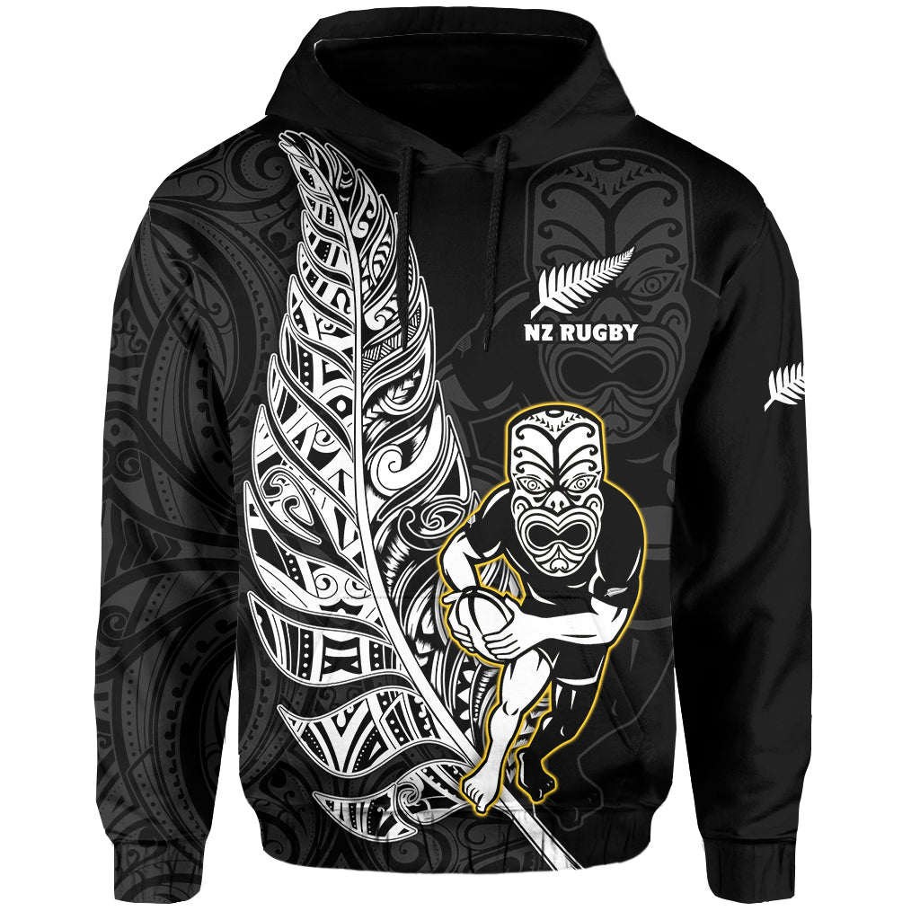 (Custom Text And Number) New Zealand Silver Fern Rugby Hoodie All Black Maori Version Black - Vibe Hoodie Shop