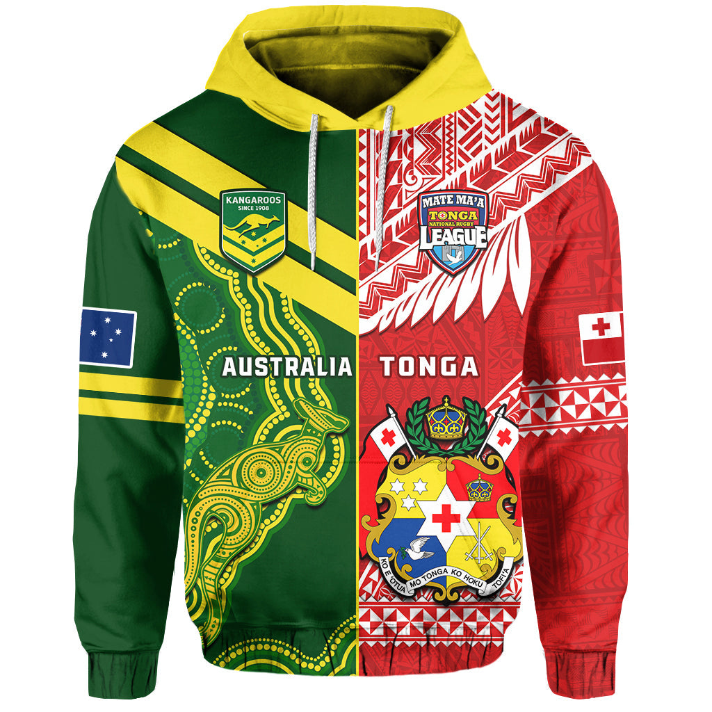 (Custom Personalised) Tonga And Australia Rugby Hoodie Mate Maa Tonga Mix Kangaroos - Vibe Hoodie Shop