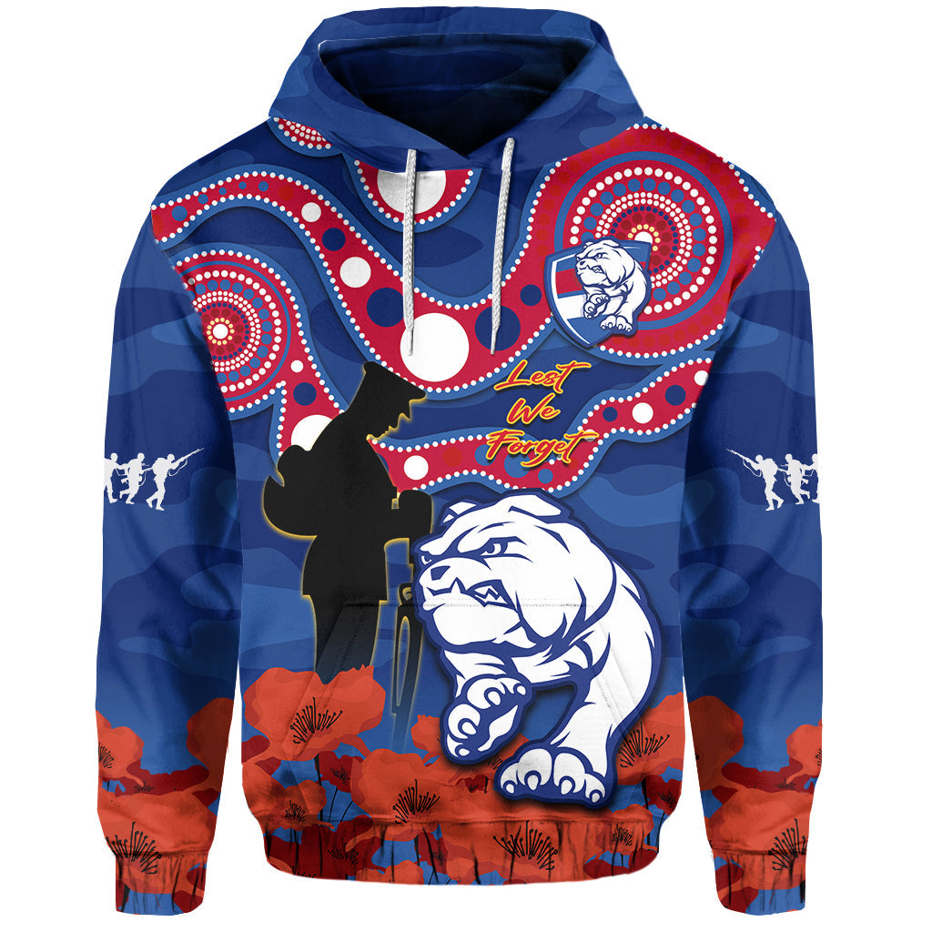 Western Bulldogs Football ANZAC 2023 Hoodie Doggies Aboriginal Mix Poppy Camouflage - Vibe Hoodie Shop
