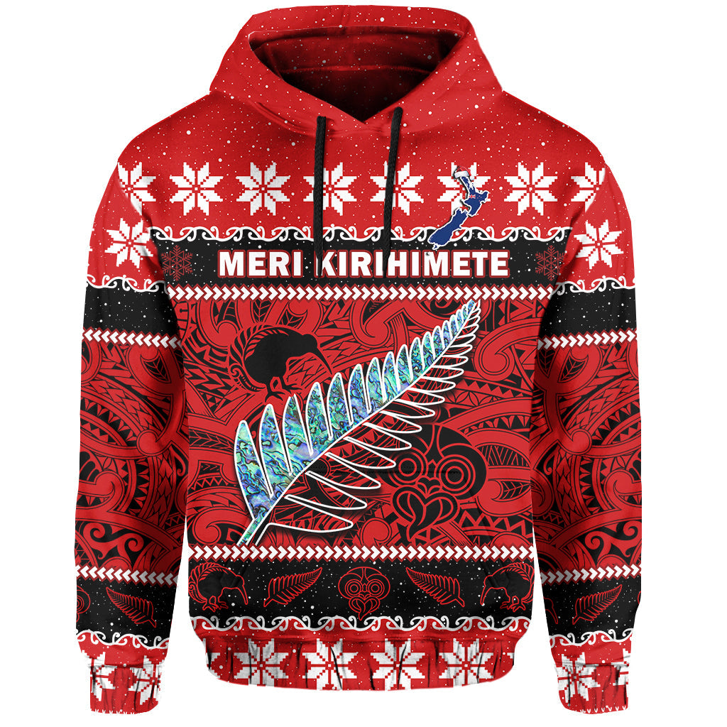 New Zealand Christmas Hoodie Paua Shell Silver Fern Meri Kirihimete - Vibe Hoodie Shop