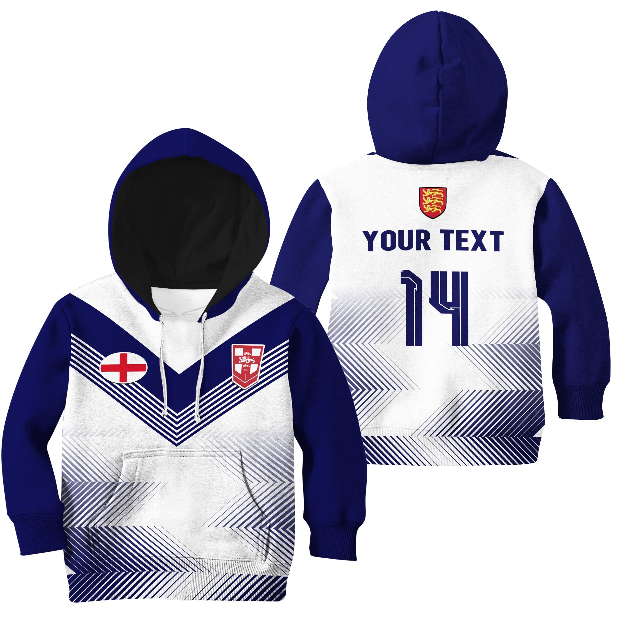 (Custom Text And Number) England Rugby Hoodie KID National Team Sporty Style - Vibe Hoodie Shop