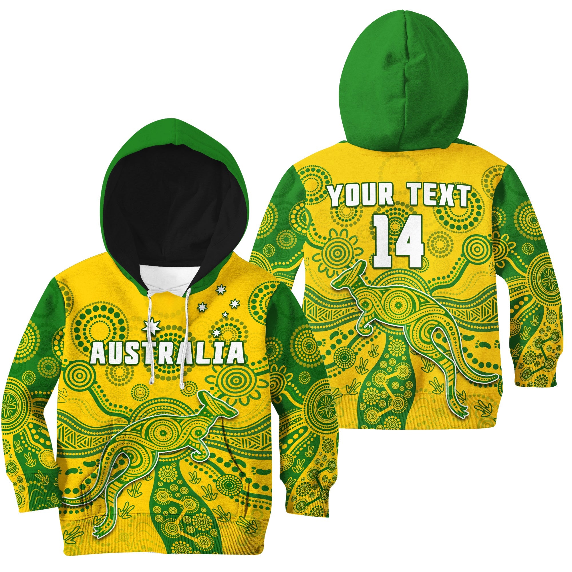 (Custom Text And Number) Australia Hoodie KID National Colours Proud Aussie Special Indigenous - Vibe Hoodie Shop