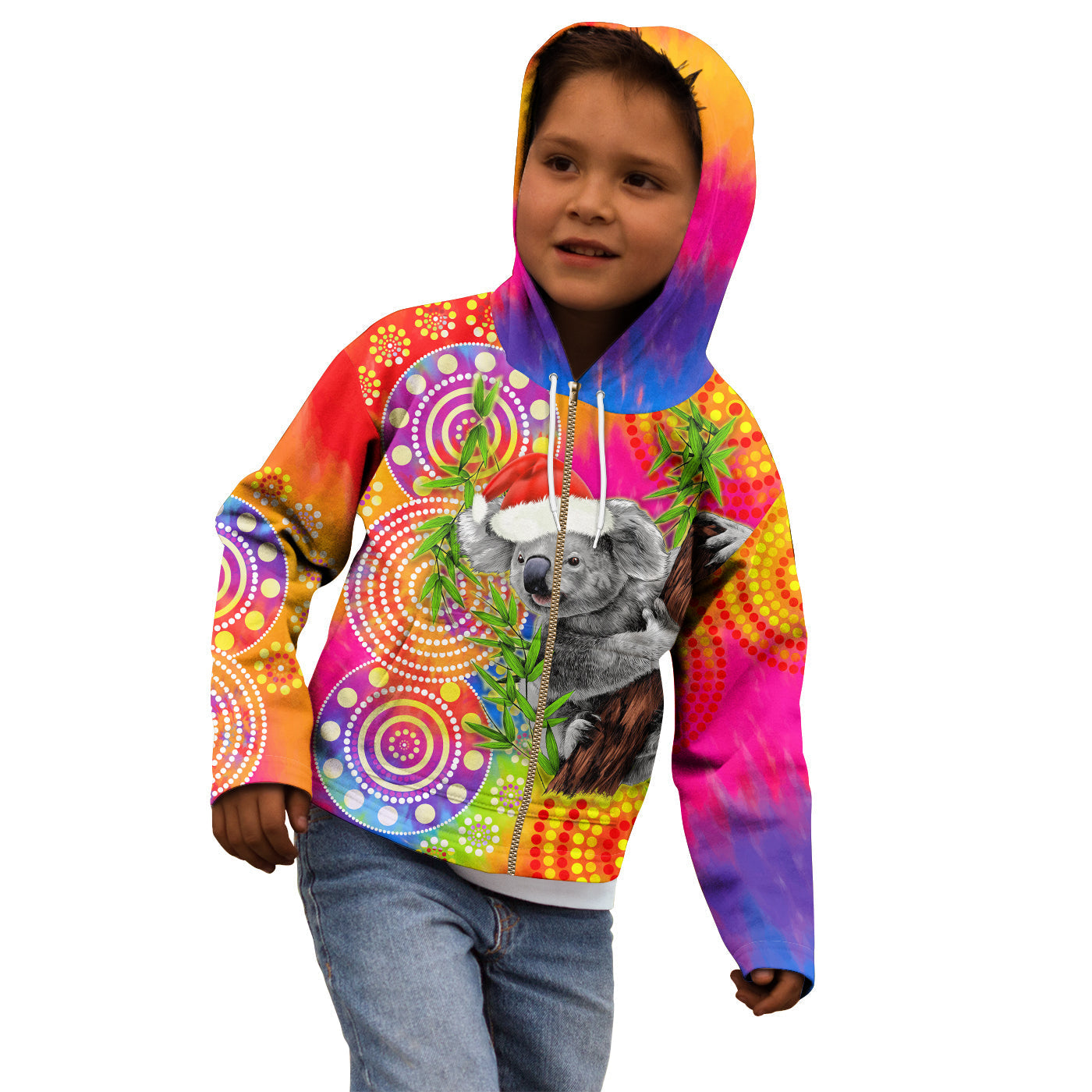 (Custom Personalised) Australia Koala Aboriginal Hoodie KID Rainbow Tie Dye Merry Christmas - Vibe Hoodie Shop