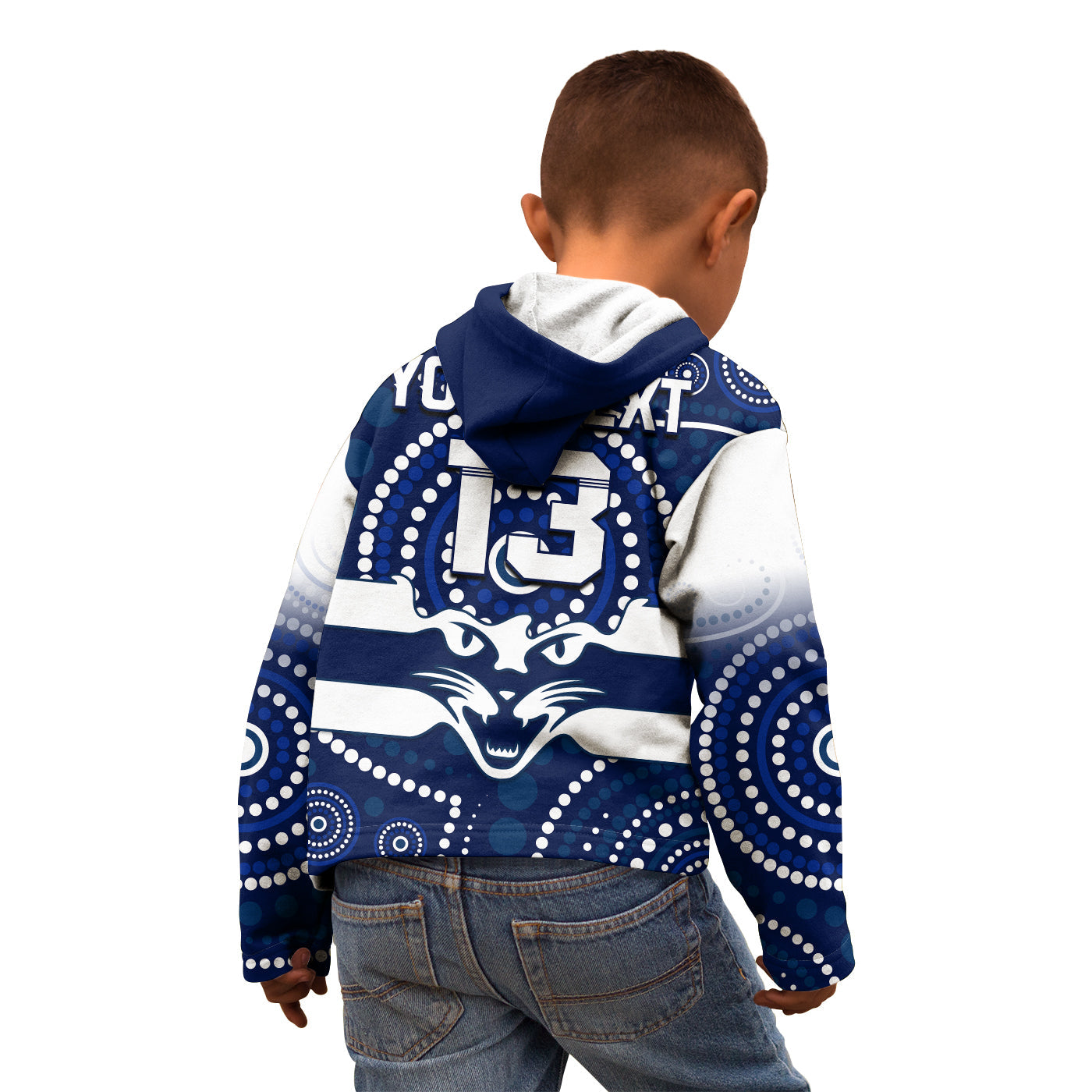 (Custom Text and Number) Cats Football Hoodie KID Aboriginal Australian Premiers 2022 Proud Geelong Cartoon - Vibe Hoodie Shop