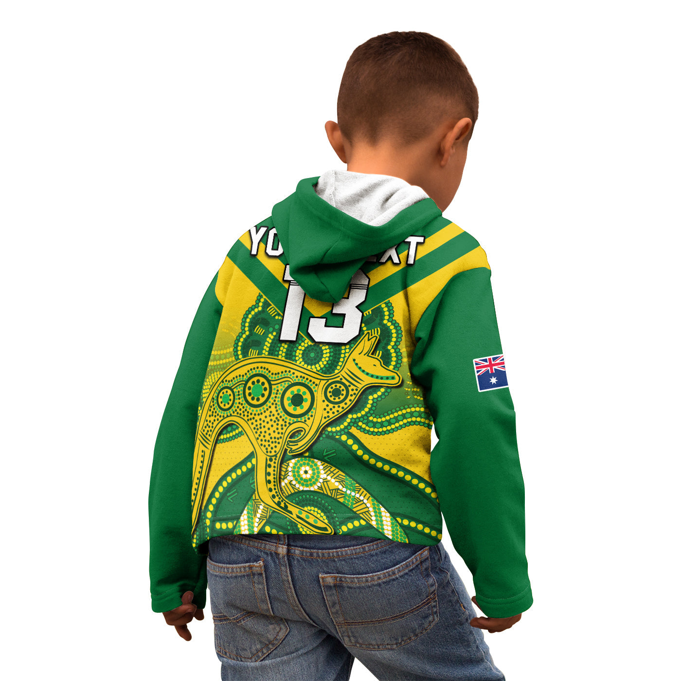 (Custom Text and Number) Australia Soccer Hoodie KID Champions Aboriginal Kangaroos World Cup Football Socceroos - Vibe Hoodie Shop