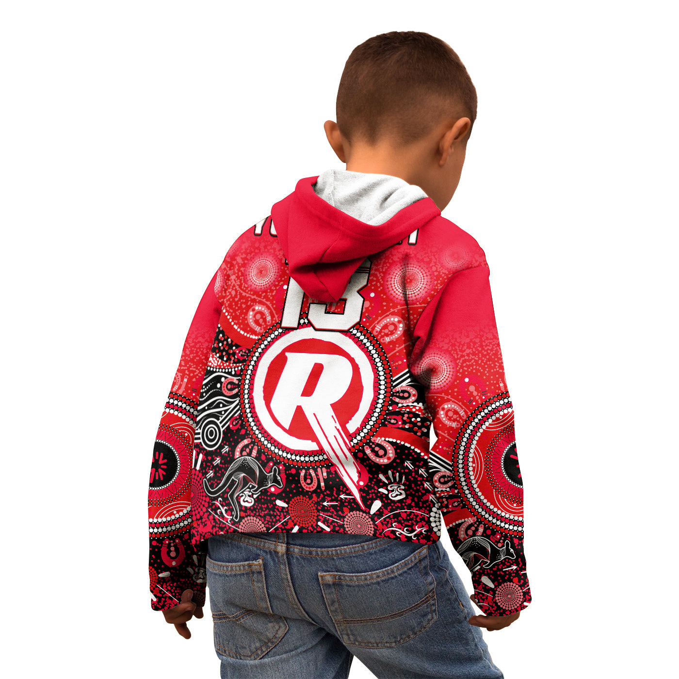 (Custom Text and Number) Melbourne Renegades Hoodie KID Cricket Aboriginal - Vibe Hoodie Shop